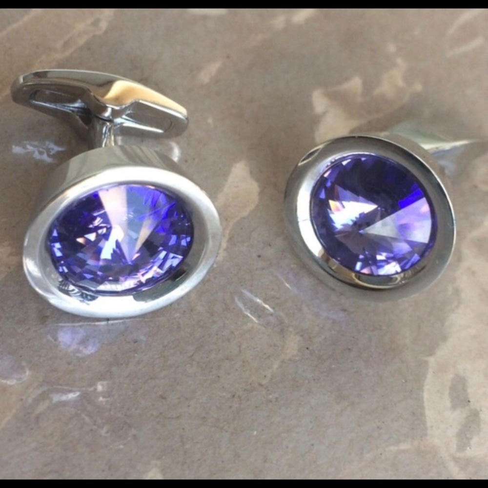 NWT Swarovski purple round cuff links